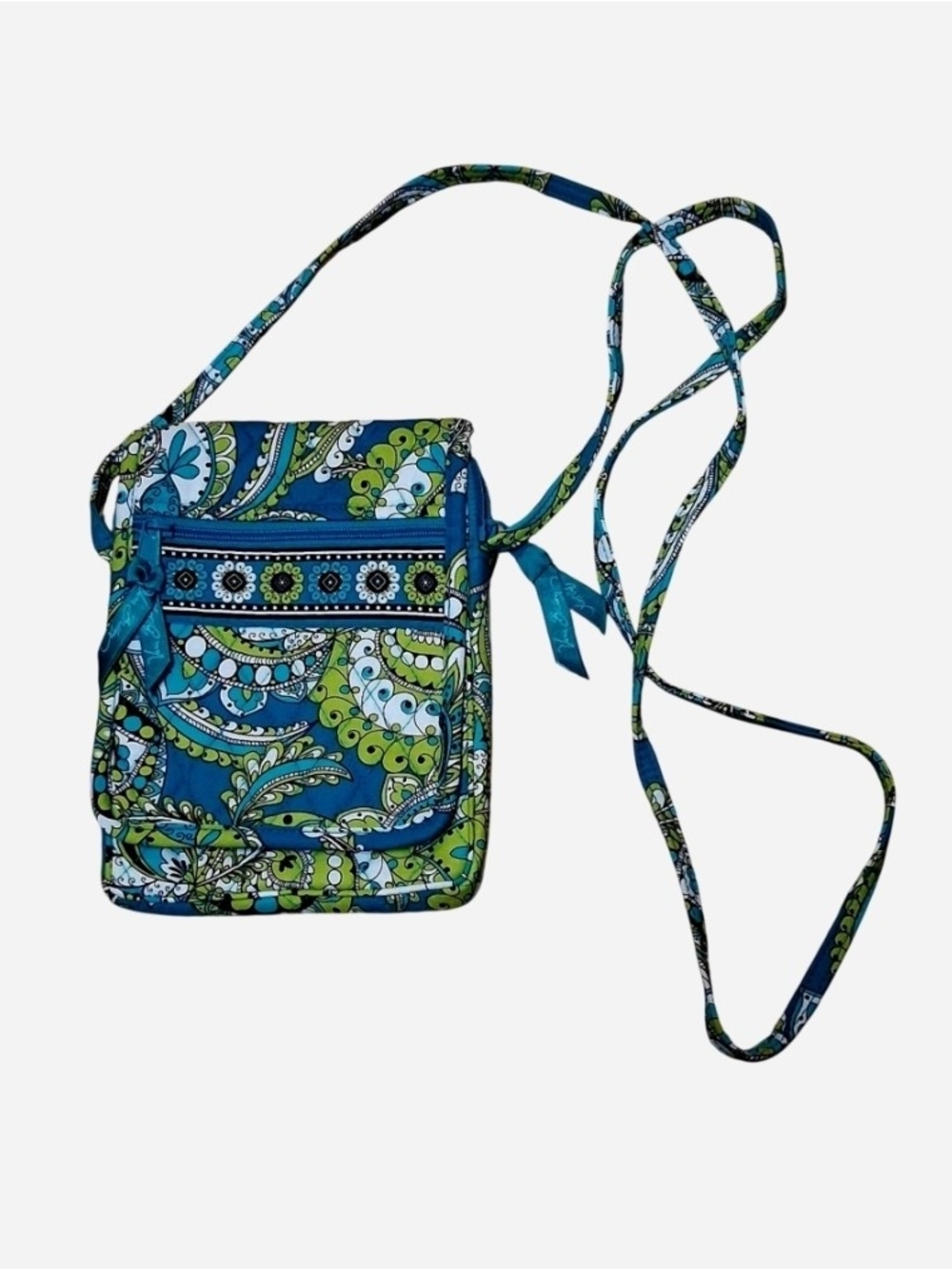 Vera Bradley Blue Teal Green Paisley Quilted "Hipster" Crossbody Bag